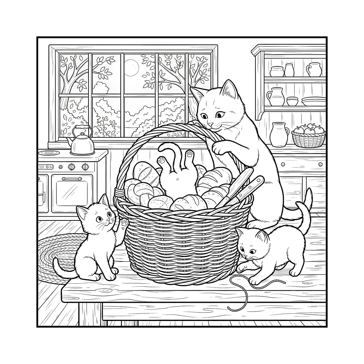Cozy Cat Mom Coloring Book: 52 Heartwarming Adventures with Mama Cat & Her Kittens - Bold and Easy Stress-Relief Coloring for Cat Lovers