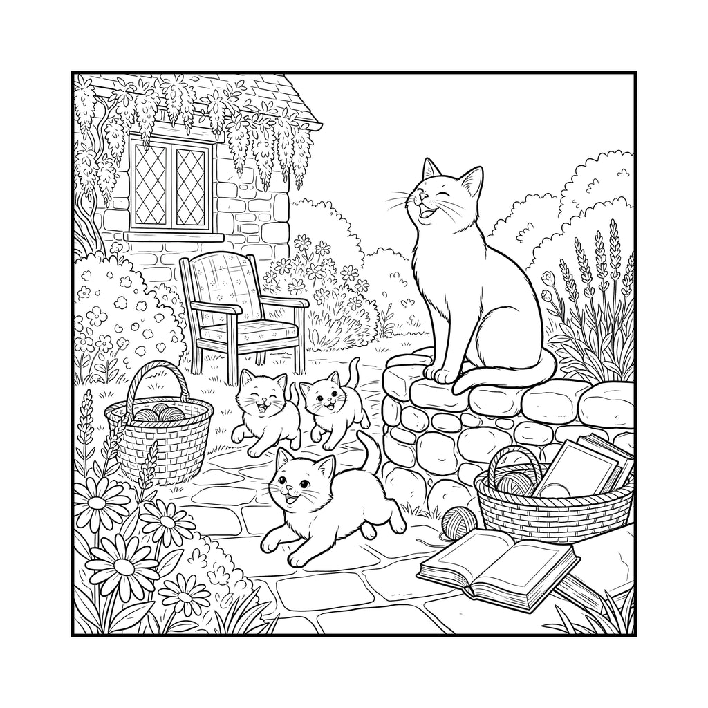 Cozy Cat Mom Coloring Book: 52 Heartwarming Adventures with Mama Cat & Her Kittens - Bold and Easy Stress-Relief Coloring for Cat Lovers
