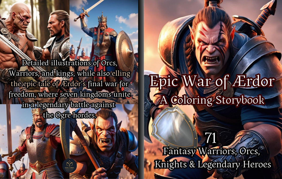 Epic Battles of Ærdor: Orcs, Werewolves, Knights, and Legendary Heroes: Fantasy Warriors Coloring Book for Adults
