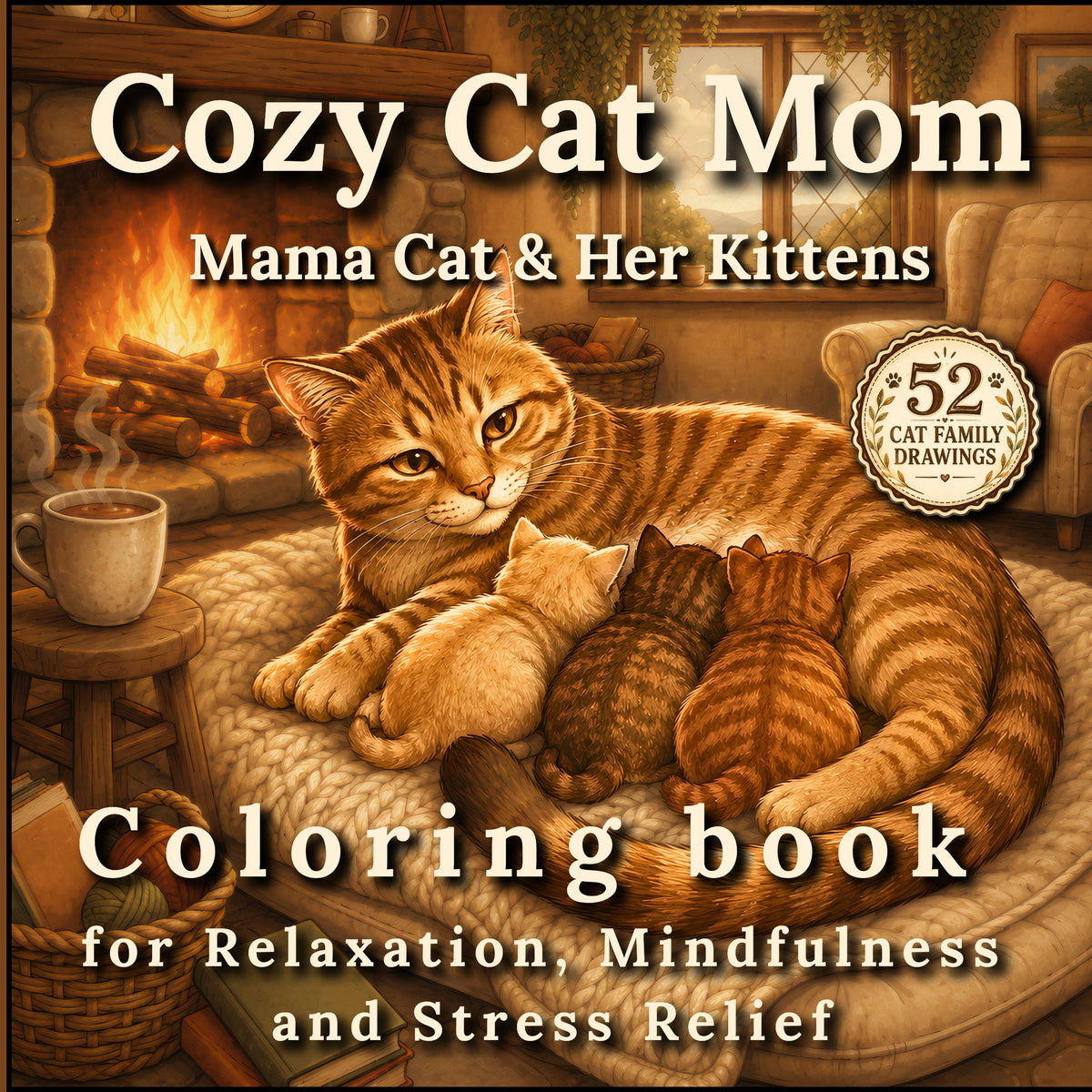 Cozy Cat Mom Coloring Book: 52 Heartwarming Adventures with Mama Cat & Her Kittens - Bold and Easy Stress-Relief Coloring for Cat Lovers